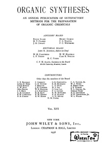 Organic syntheses. V. 16 — обложка книги.