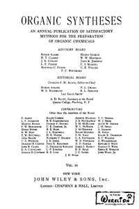 Organic syntheses. V. 20 — обложка книги.