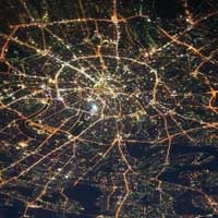 Вид из космоса на ночную Москву.