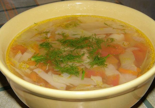 Во второй диете мы будем употреблять суп из капусты.